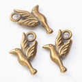 Bird and Leaf Pendant Charm in Two Antique Metal Finishes view 4