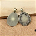 Ornate Teardrop Cabochon Pendant Trays in Two Finishes view 4