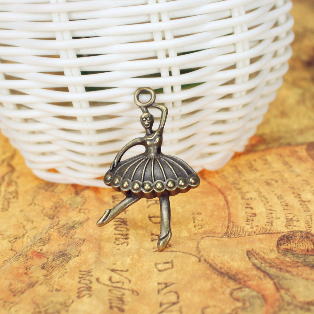 Vintage Ballet Girl Alloy Charm Pendant 37x21mm