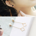 White Pearl Look Square Drop Front Back Stud Earrings view 1