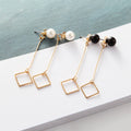 White Pearl Look Square Drop Front Back Stud Earrings view 4