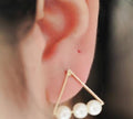 Elegant Triangle Alloy Faux Pearl Drop Stud Earrings For Women Creative Geometric Fashion Earrings view 2