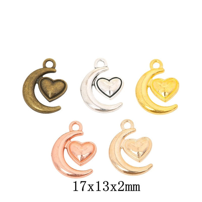 Zinc Alloy Heart Moon Charm Pendant for DIY Necklace Bracelet Jewelry Making