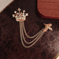 British Style Crystal Crown Chain Brooch For Women, Fashion Suit Shirt Badge Pin Accessory view 4