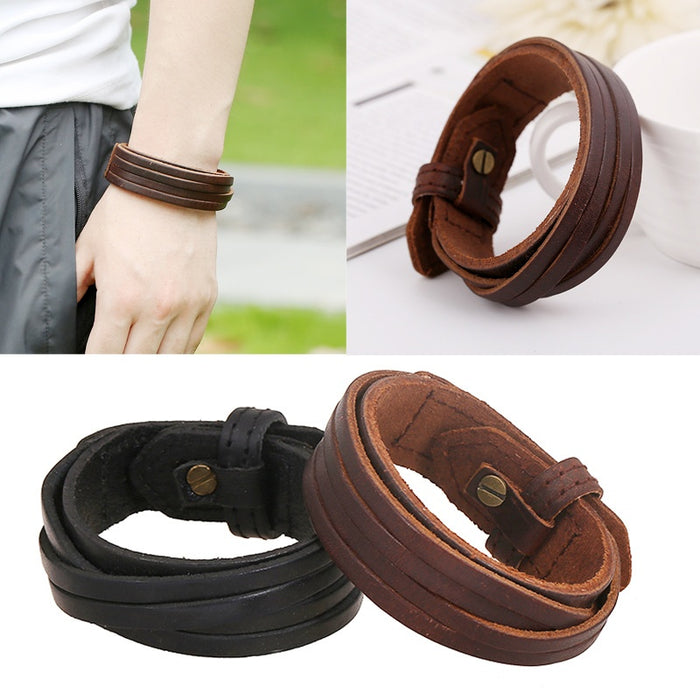 Vintage Braided Cowhide Leather Bracelet, Wide Multilayer Men's Wristband And Bangle Jewelry