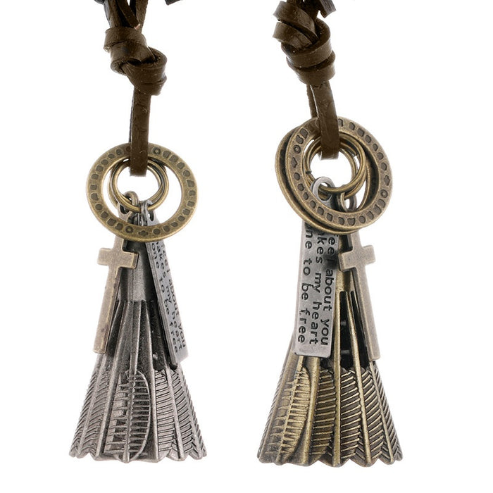 Personalized Minimalist Vintage Cowhide Leather Necklace With Alloy Badminton Pendant