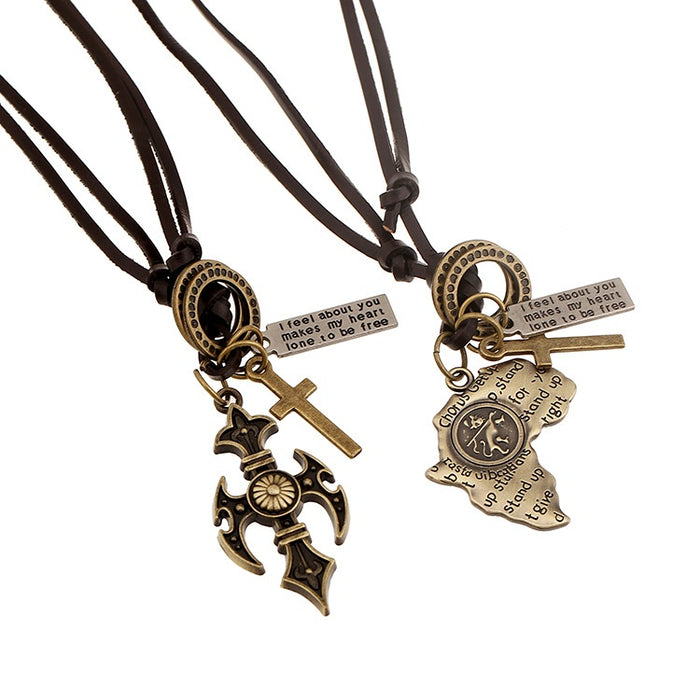 New Cross Border Minimalist Adjustable Cowhide Necklace With Africa Map Pendant For Men