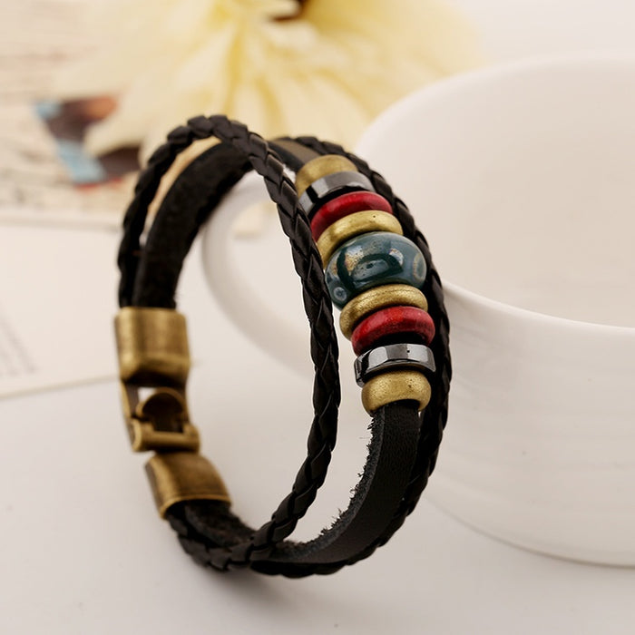 Simple Fresh Beaded Leather Bracelet For Women European American Fashion Accessories