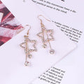 Elegant Gold Alloy Rhinestone Five Point Star Dangle Hook Earrings For Women Sparkling Crystal Drop Earrings view 1
