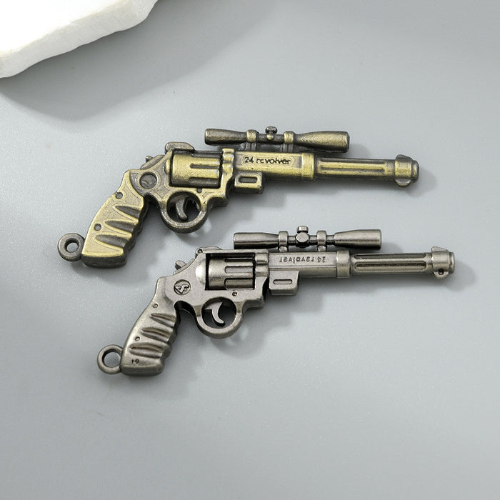 Vintage Alloy Revolver Pistol Pendant Charms In Antique Bronze And Silver For DIY Necklaces