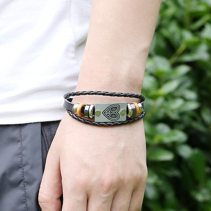 Direct Korean Japanese Unisex Student Punk Genuine Leather Beaded Bracelet
