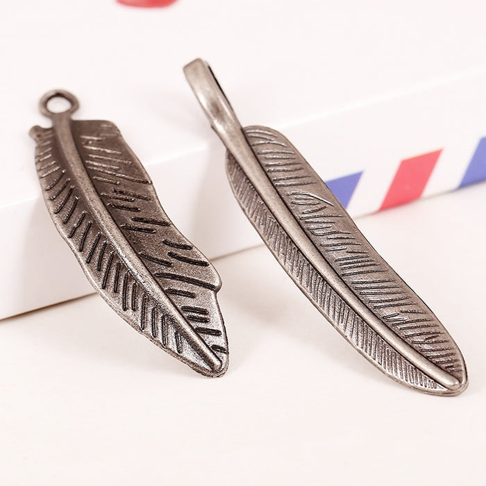 Direct DIY Korean Style Alloy Feather Necklace Pendant Charm, 50x10mm Jewelry Part