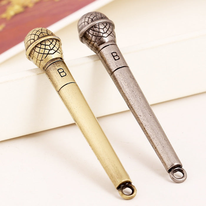 DIY Korean Style Antique Bronze Microphone Alloy Necklace Pendant Charm, 74x12mm Jewelry Part