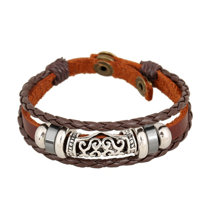 Vintage Cowhide Leather Bracelet For Men And Women Students, Korean Trendy Travel Jewelry