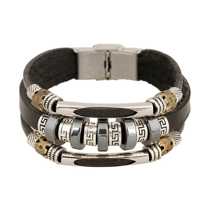 New Punk Beaded Genuine Leather Bracelet, Hot Selling Unisex Korean Style Travel Souvenir Jewelry
