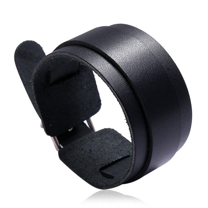 Punk Wide Cowhide Leather Multi Layer Men's Bracelet Simple Fashion Accessory