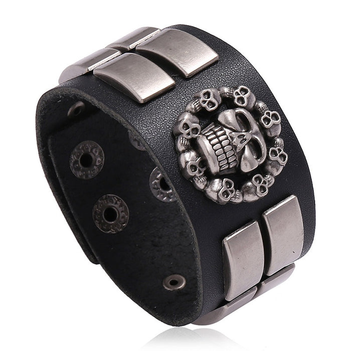European American Punk Skull Cowhide Leather Bracelet For Men Cross Border Accessories