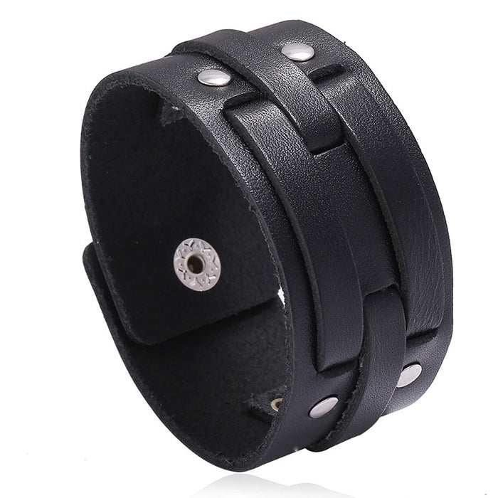 Vintage Cowhide Leather Bracelet For Men Simple Bold Fashion Wristband Personality Accessory