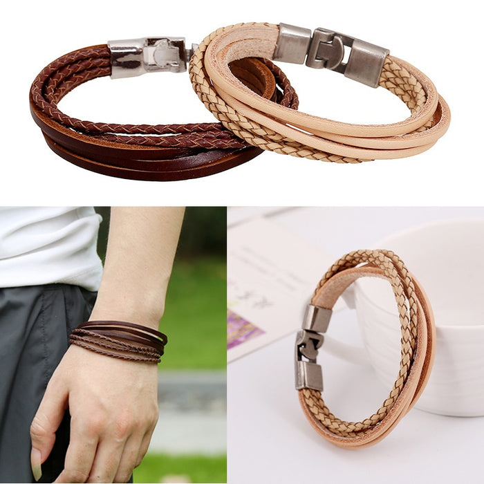 European American Fashion Retro Handmade Braided Cowhide Leather Bracelet Accessory