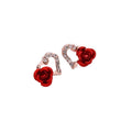 Elegant Alloy Rhinestone Heart Studs With Red Enamel Rose Flower Charm For Women Fashion Earrings view 5
