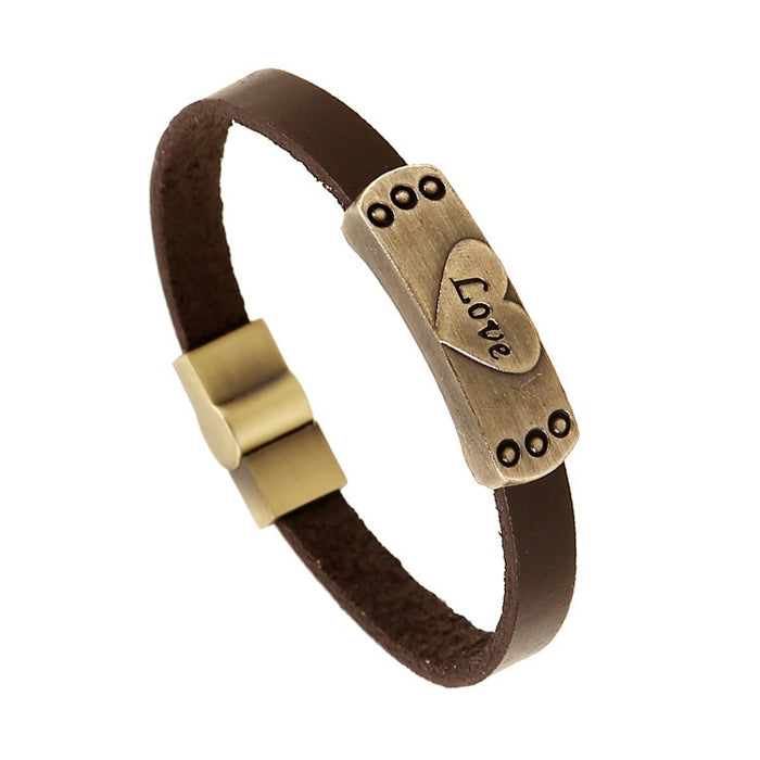 Korean Fashion Alloy And Genuine Leather Heart 520 Couple Bracelet With Metal Buckle Handmade