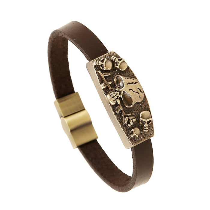 Punk Hell Skull Men's Antique Bronze Alloy Metal Cuff Bracelet Vintage Punk Jewelry Accessory Open Bangle