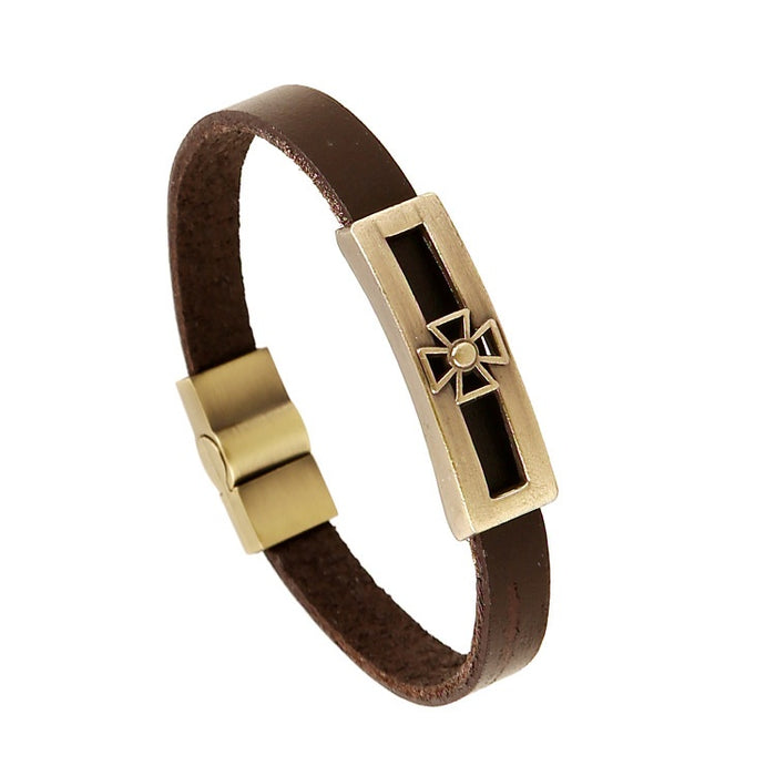 Fashion Alloy Cowhide Bracelet With Skull Cross Antique Bronze Genuine Leather Bangle