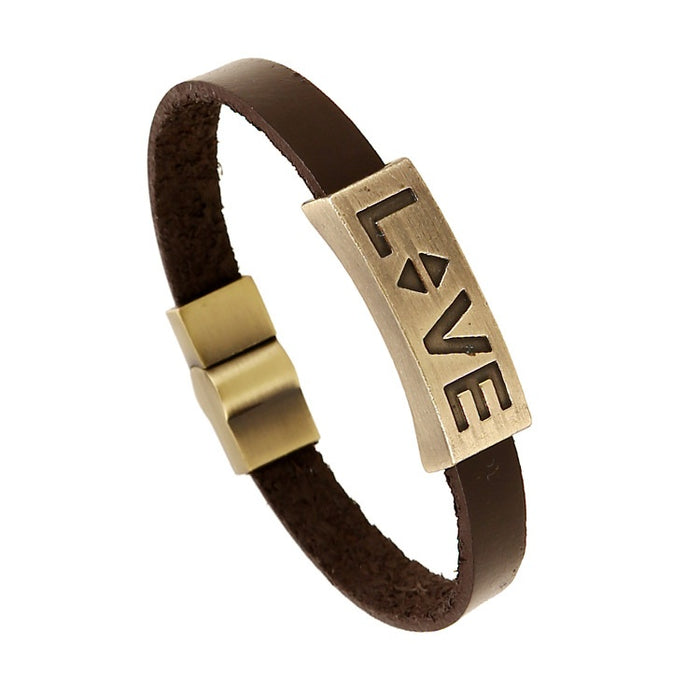 Korean Fashion Alloy And Genuine Leather LOVE Couple Bracelet For Men Women Student Jewelry