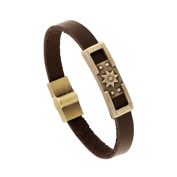 Vintage Antique Bronze Alloy And Genuine Leather Men's Bracelet Cuff For Mixed Jewelry