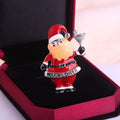 Christmas Tree Brooch Pin With Cute Penguin And Santa Design, Holiday Corsage For view 3