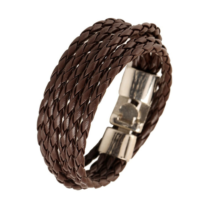 Korean Style Double Layer Leather Bracelet For Men And Women Students, Braided PU Wristband
