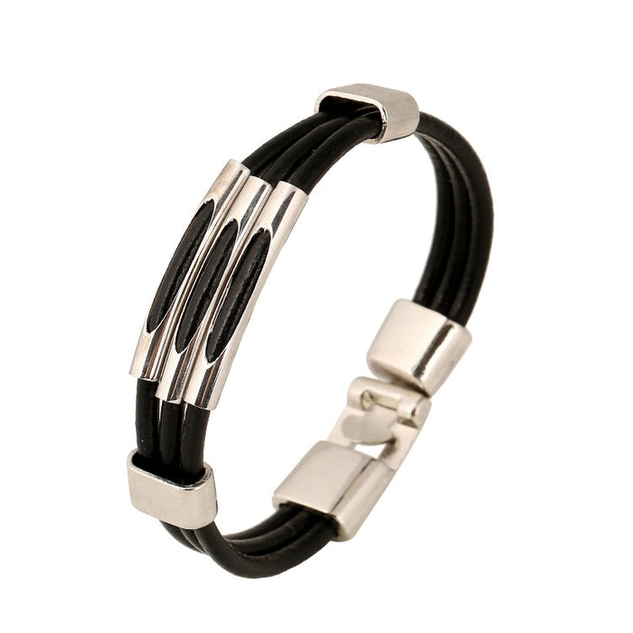 Korean Style Genuine Leather Bracelet For Men And Women Students, Happy Tube Cowhide Wristband