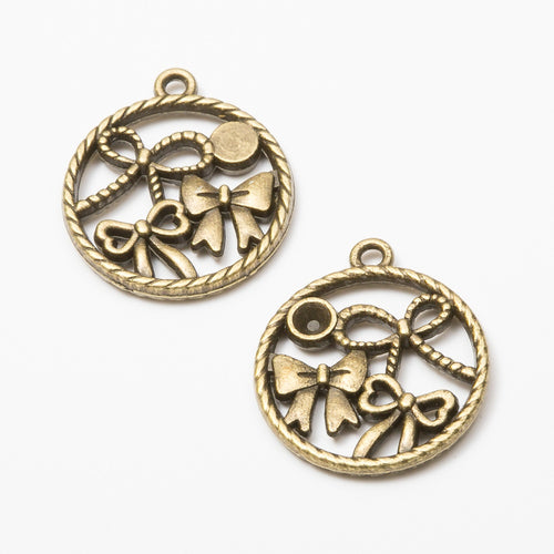 Zinc Alloy Round Bow Charm Pendant for DIY Necklace Bracelet Jewelry Making
