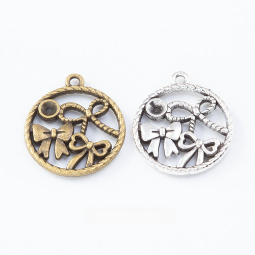 Zinc Alloy Round Bow Charm Pendant for DIY Necklace Bracelet Jewelry Making