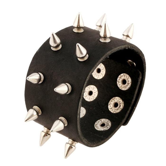Punk Genuine Leather Rivet Studded Bracelet For Men Rock Band Performance Fashion Jewelry