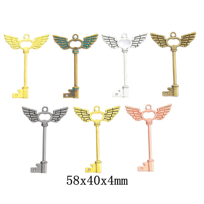Zinc Alloy Winged Key Charm Pendant for DIY Necklace Bracelet Jewelry Making