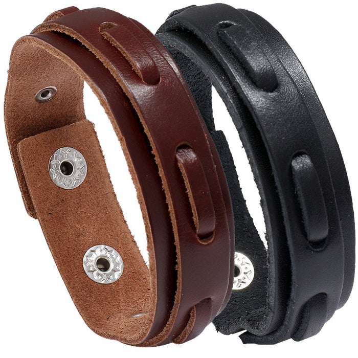 Vintage Multi Layer Genuine Cowhide Leather Bracelet For Men Hip Hop Bar Fashion Accessory