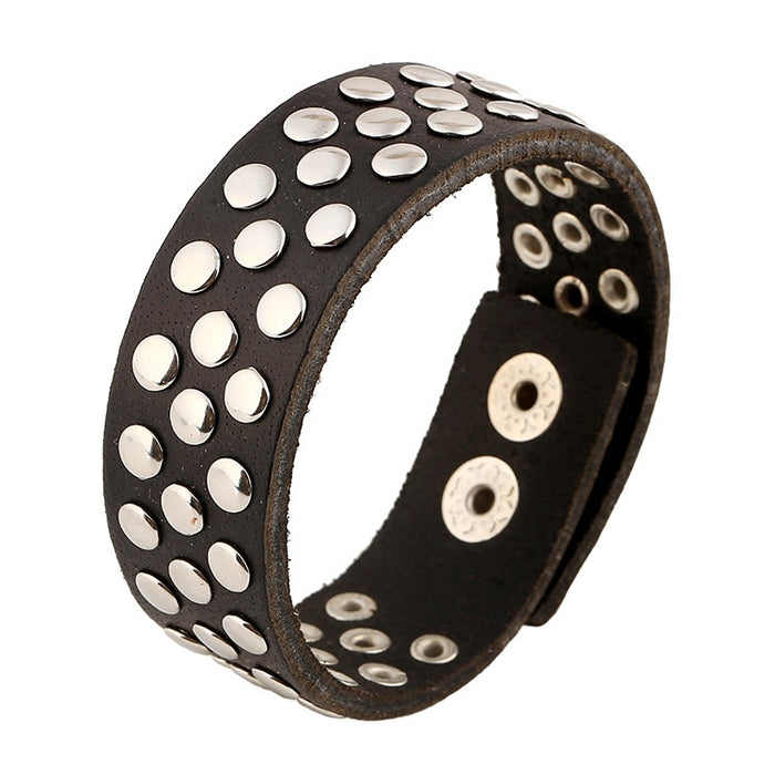 Korean Fashion Genuine Cowhide Leather Rivet Bracelet Punk Rock Band Performance Accessory