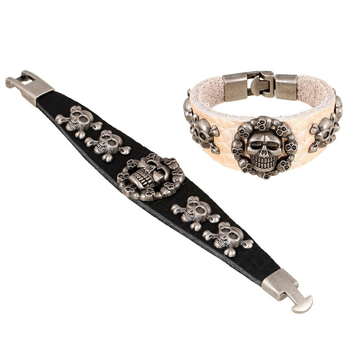 New European Buckle Genuine Leather Bracelet With Skull Cowhide Punk Design For