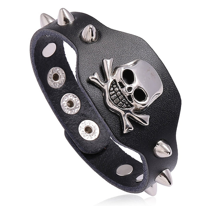 Direct European American Men Punk Skull Cowhide Leather Bracelet, Personalized Accessory