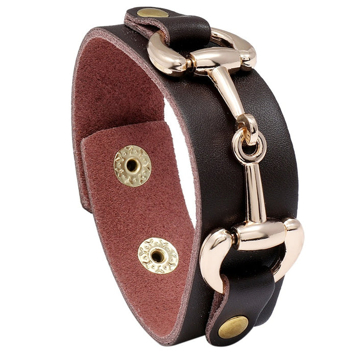 Supply Minimalist Cowhide Leather Bracelet With Adjustable Snap Buttons, Student Accessory