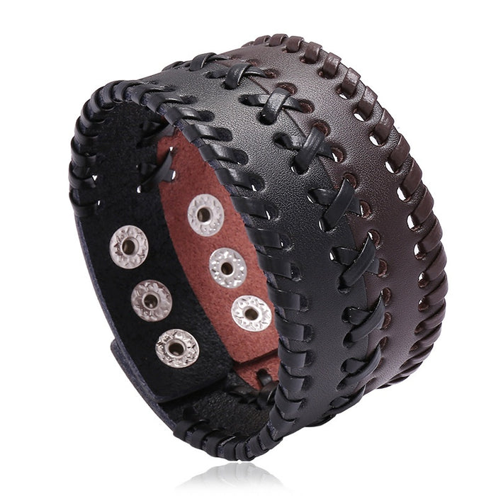 Punk Cowhide Leather Bracelet Handmade Braided Vintage Fashion Accessory For