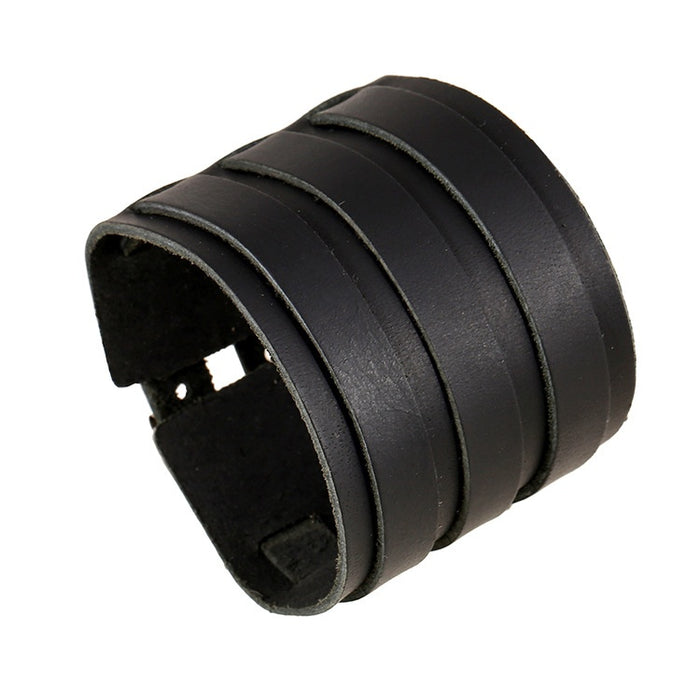 Vintage Punk Cowhide Leather Bracelet For Men, Wide Genuine Leather Multilayer Wristband