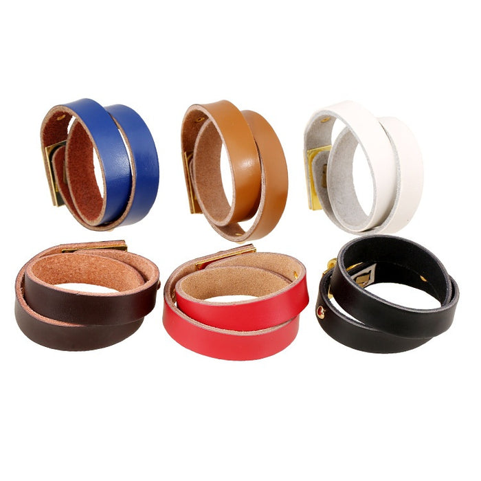 Direct Simple Double Wrap Colorful Cowhide Leather Bracelet, Trendy Punk Style Wristband