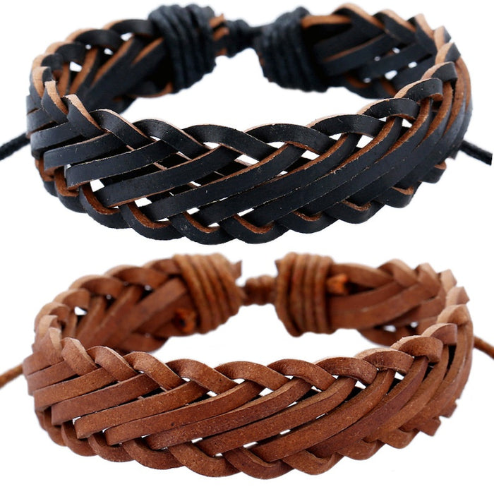 Vintage Personalized Mens Street Style Faux Leather Multi Layer Braided Bracelet