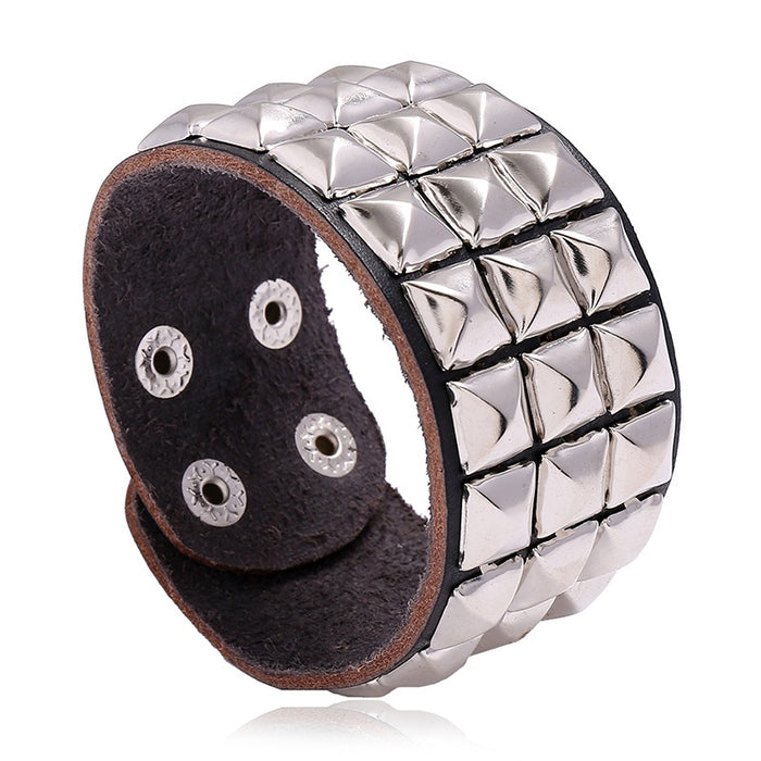 Direct Punk Genuine Cowhide Leather Bracelet For Men, European American Nightclub Jewelry