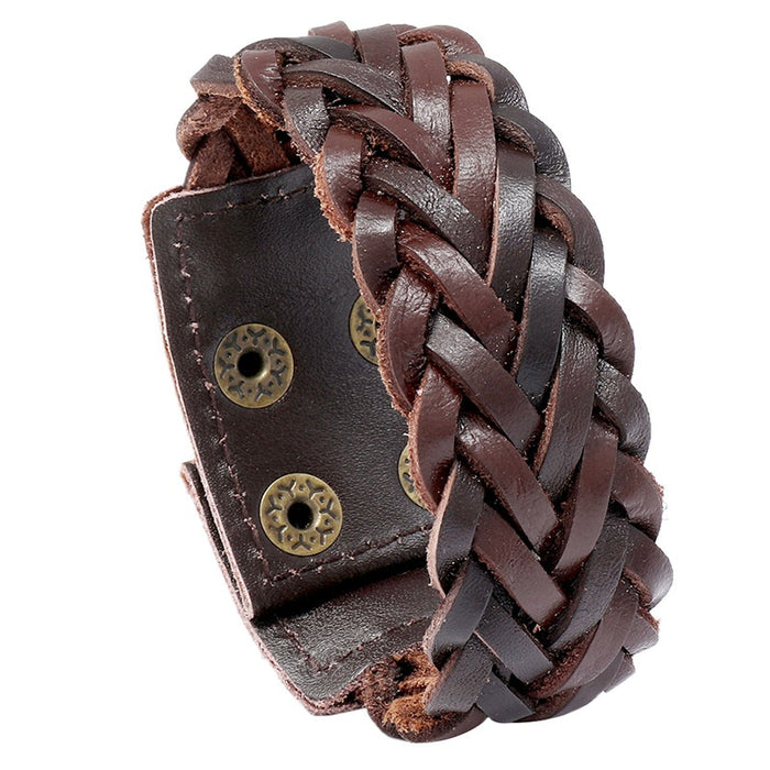 Personalized Vintage Punk Braided Wide Leather Bracelet For Men Cross Border Fashion Cuff