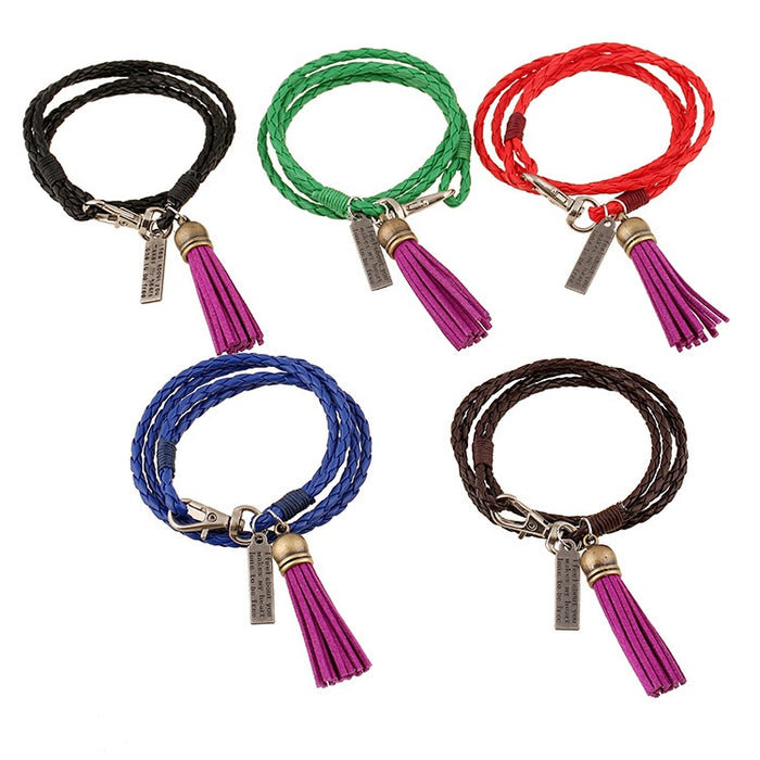 European American Ethnic Style Handmade Braided Leather Bracelet With Vintage Alloy Tassel