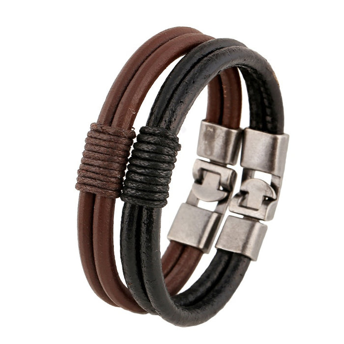 Retro Braided Cowhide Leather Bracelet With Double Buckle, Simple Student Fashion Accessory