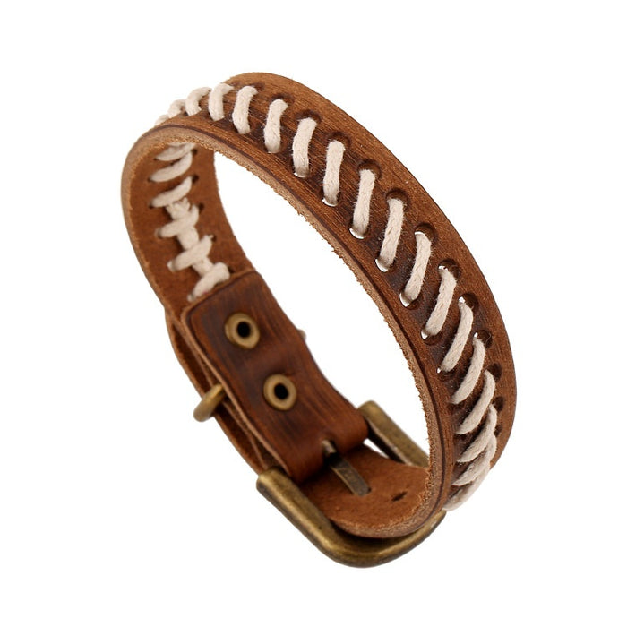 Vintage Punk Braided Genuine Cowhide Leather Bracelet For European American Fashion Jewelry